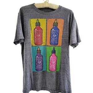 Distressed 4 Bottle Sriracha Hot Sauce Tee Shirt Size M